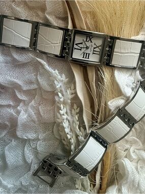 Vintage Lexington White Inlay Stainless St Bracelet & Watch with Roman Dial
